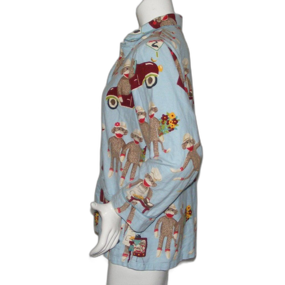 NICK & NORA Pajama Top, M, Blue, Sock Monkey Daily Tasks, Long sleeves, Fleece - Picture 6 of 8